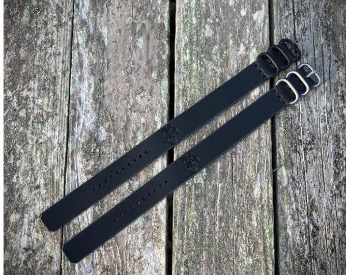 Leather Single Pass Watch Strap - Black