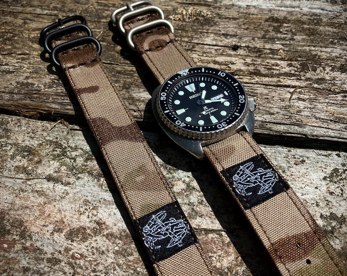 Chesapeake Bay Leathercraft Hybrid Leather Cordura Multicam Arid Single Pass Watch Strap - 20mm and 22mm