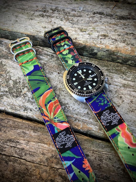 Chesapeake Bay Leathercraft Leather/Canvas HybridTropical Single Pass Watch Strap - 20mm and 22mm