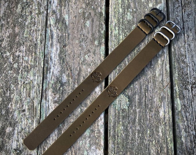 Leather Single Pass Watch Strap - Olive Green