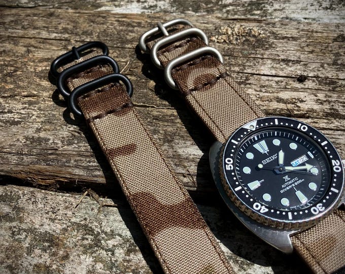 Hybrid Leather Cordura Multicam Arid Single Pass NATO Style Watch Strap - 20mm and 22mm