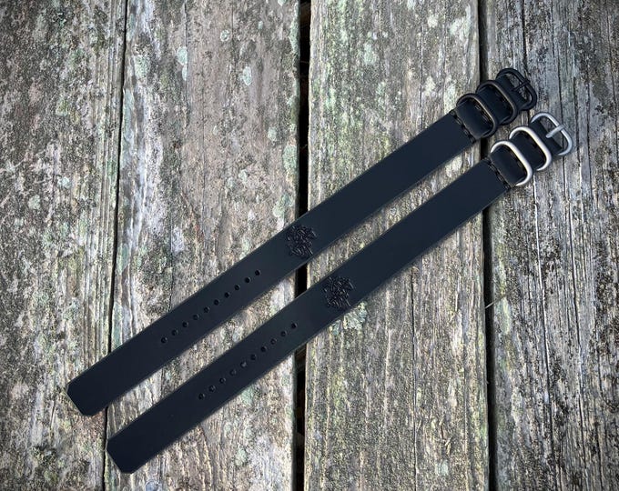 Leather Single Pass Watch Strap - Black