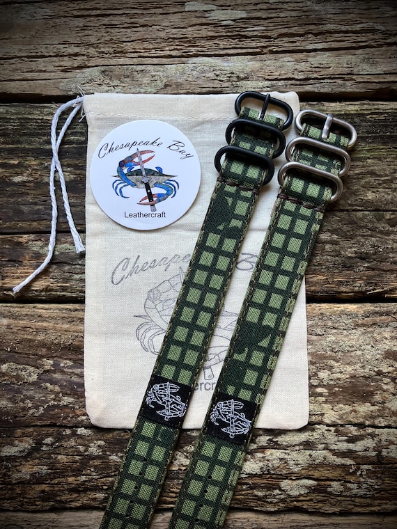 Chesapeake Bay Leathercraft Hybrid Leather/Canvas Desert Night Camouflage DNC Single Pass Watch Strap - 20mm and 22mm