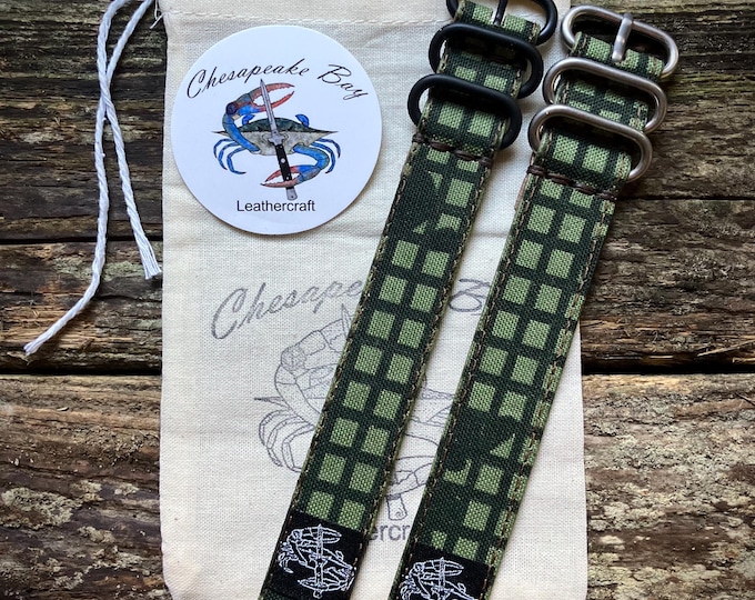 Chesapeake Bay Leathercraft Hybrid Leather/Canvas Desert Night Camouflage DNC Single Pass Watch Strap - 20mm and 22mm