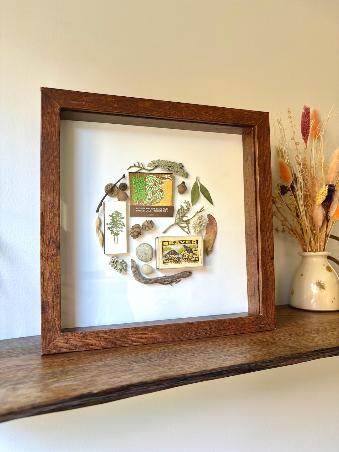 Woodland Shadowbox Art: Rustic Forest Finds in Walnut Frame - Etsy