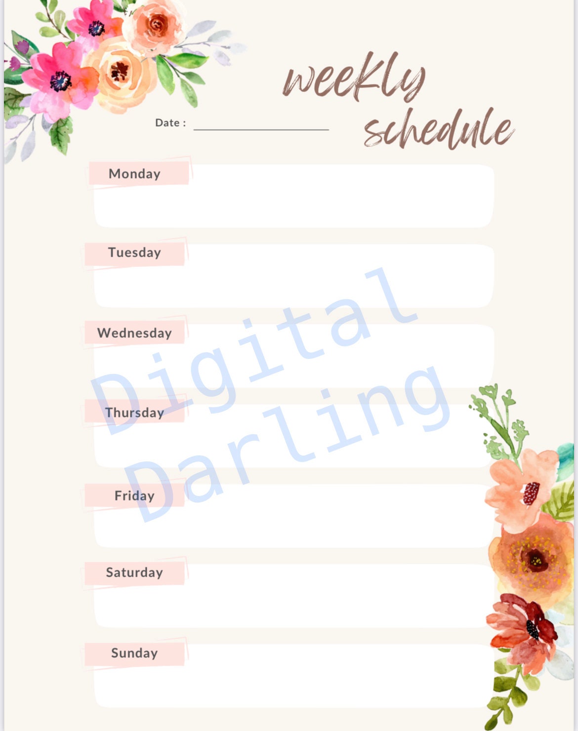 Floral Printable Weekly Planner *digital Download* - Etsy