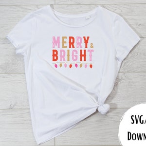 Merry & Bright Pink Christmas PNG/SVg Digital File Download