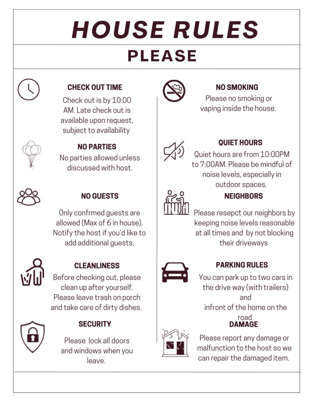 Airbnb Rental House Rules - Etsy
