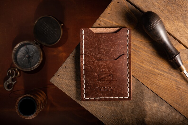 Wallet Handmade Card Holder, Brown Pocket Wallet, Minimalist Card Wallet image 3