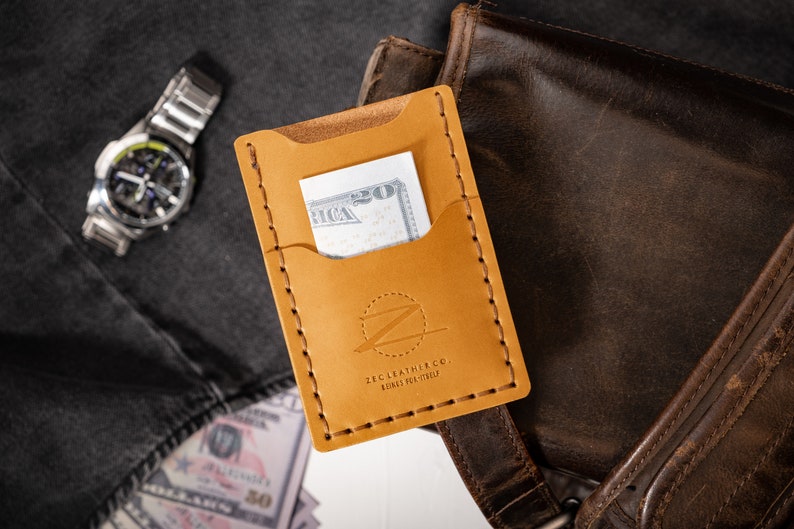 Cartera de cuero delgada, NOCHE DE FECHA, Cartera plegable, Cartera hecha a mano para hombres, Regalo de cumpleaños para hombres, Cartera para hombres con monograma imagen 6