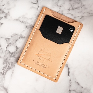Tarjetero de Piel Natural, cartera minimalista hecha a mano con 3 bolsillos