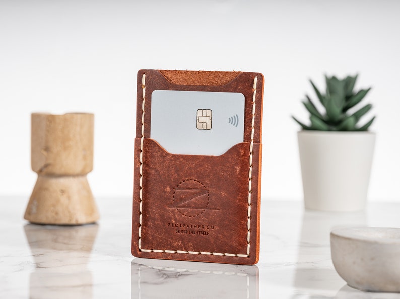 Wallet Handmade Card Holder, Brown Pocket Wallet, Minimalist Card Wallet image 2