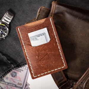 Wallet Handmade Card Holder, Brown Pocket Wallet, Minimalist Card Wallet image 4