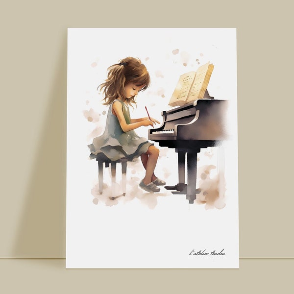 Décoration murale chambre enfant, fille piano, cadeau de naissance, illustration, décoration passion, violon, danse, guitare, musique