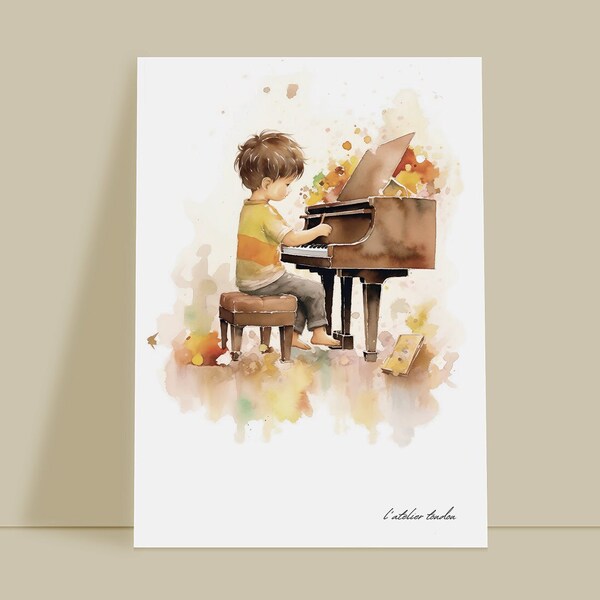 Décoration murale chambre enfant, garçon piano, cadeau de naissance, illustration, décoration passion, violon, danse, guitare, musique