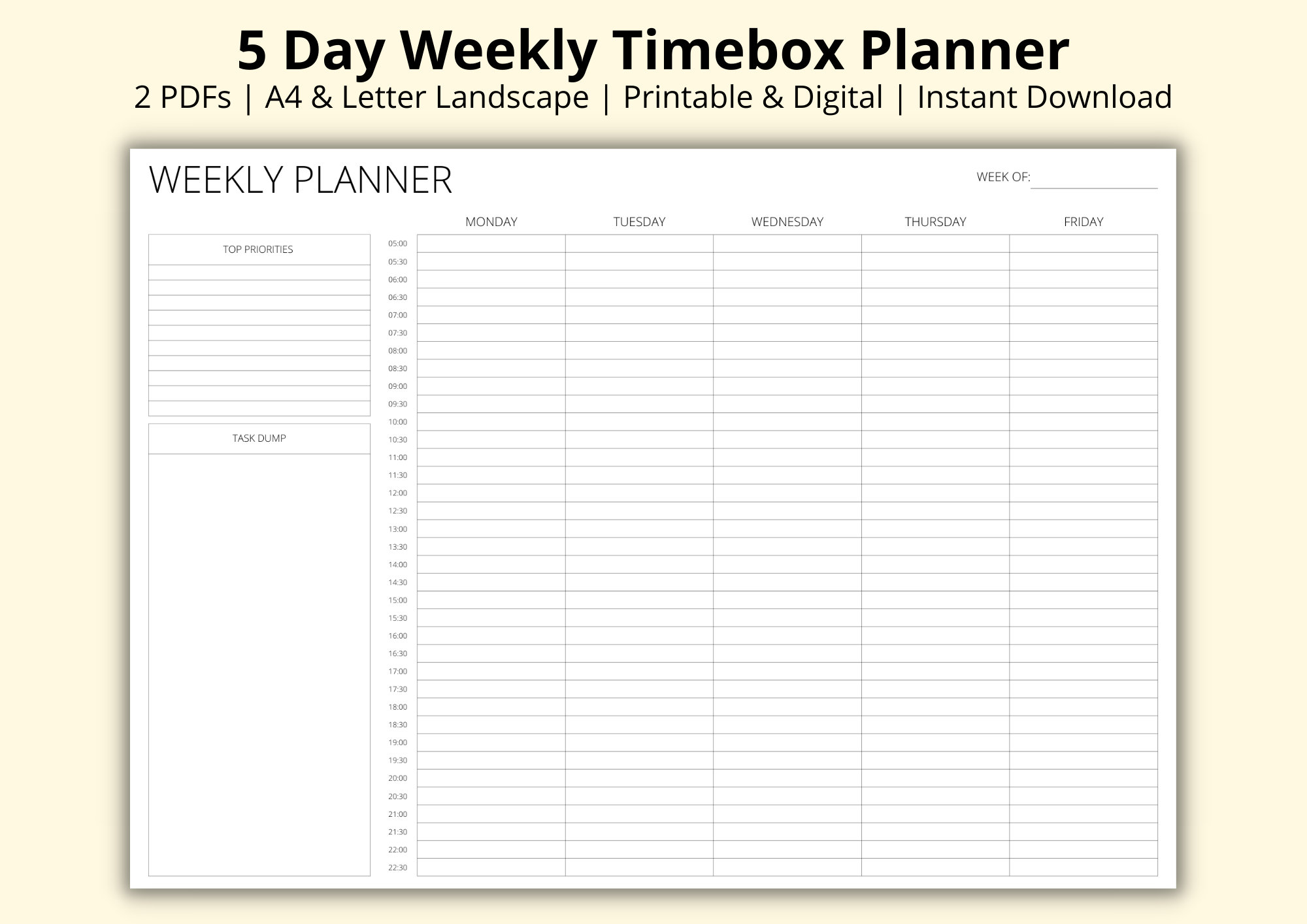 five-day-weekly-timebox-planner-weekly-time-blocking-template-half-hourly-schedule-week-planner-pdf-productivity-planner-a4-letter-etsy