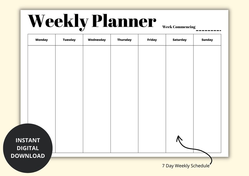7 day weekly planner simple weekly overview week at a glance weekly