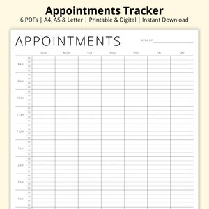 Appointments Tracker Printable, 15 Minute Interval Planner Template, Appointment Sheet, Appointment Diary, Weekly Overview, A4/A5/Letter
