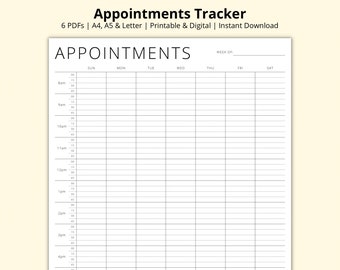 Appointments Tracker Printable, 15 Minute Interval Planner Template, Appointment Sheet, Appointment Diary, Weekly Overview, A4/A5/Letter