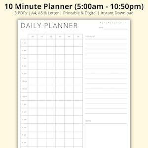 10 Minute Planner, Time Blocking Template, 10 Minute Increments, Daily Planner PDF, Productivity Planner, Printable/Digital, A4/A5/Letter