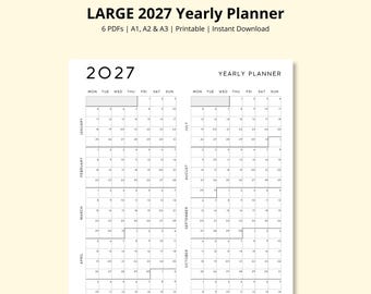 LARGE 2027 Yearly Planner, Year at a Glance, Annual Planner, 12 Month Calendar, Yearly Overview, Wall Calendar, Office Planner, A1/A2/A3