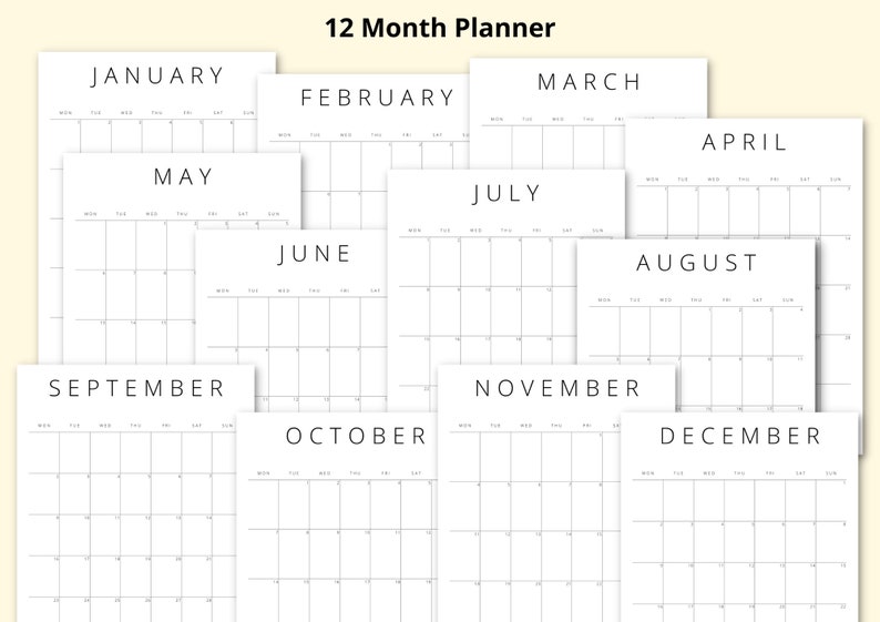 2024 Calendar Printable Portrait Calendar Simple Monthly Etsy UK