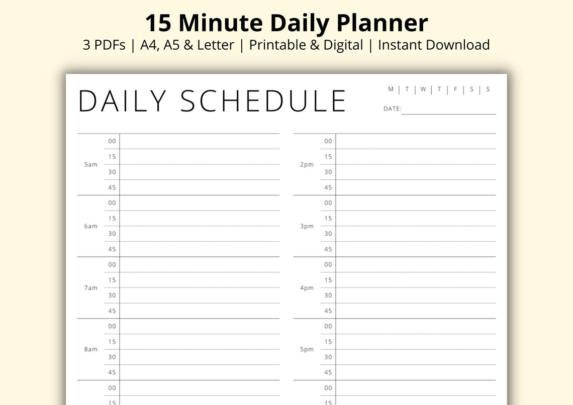 15 Minute Daily Planner Appointment Organiser Daily Etsy 15 Minute Daily Planner Appointment Organiser Daily Etsy