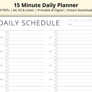 15 Minute Planner Sheet Daily Appointment Schedule &amp; Time - Etsy