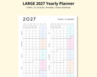 LARGE 2027 Yearly Planner, Year at a Glance, Annual Calendar, 12 Month Calendar, Yearly Overview, Large Wall Calendar, Work Planner,A1/A2/A3