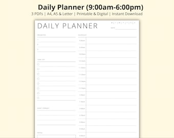 Daily Planner, Time Block Planner Template, 30 Minute Schedule, Half Hour Daily Overview, Daily Task List, Printable/Digital, A4/A5/Letter