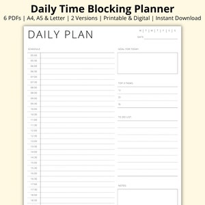 Daily Time Blocking Planner Template, 30 Minute Schedule, Daily Agenda PDF, Simple Productivity Planner, Printable/Digital, A4/A5/Letter image 1