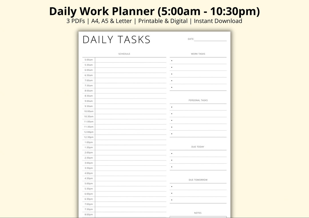 Daily Work Planner, Office Planner Template, Daily Tasks List, Work ...