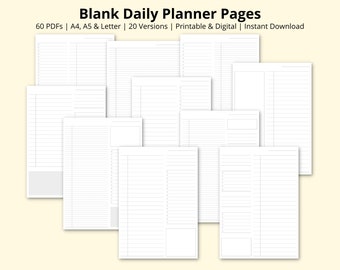 Blank Daily Planner Pages, Day Schedule Templates, Time Blocking PDF, Daily Overview, Productivity Planners, Printable/Digital, A4/A5/Letter