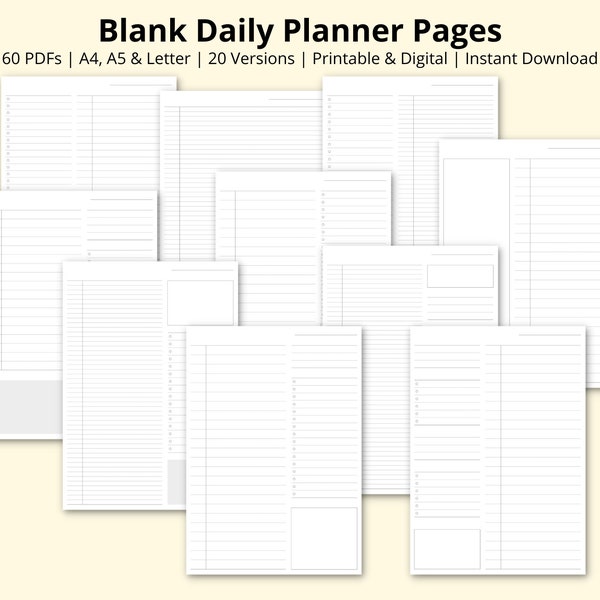 Blank Daily Planner Pages, Day Schedule Templates, Time Blocking PDF, Daily Overview, Productivity Planners, Printable/Digital, A4/A5/Letter