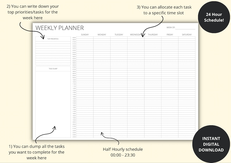 Time Box Week Weekly Timebox Planner, Weekly Time Blocking Template, Week at a Glance ...