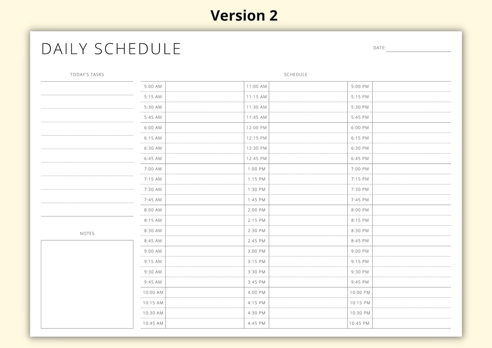 15 Minute Daily Schedule, Printable Timetable Sheet, Day Planner ...