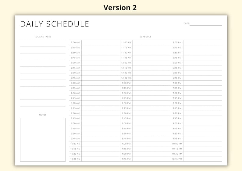 15 Minute Daily Schedule, Printable Timetable Sheet, Day Planner ...
