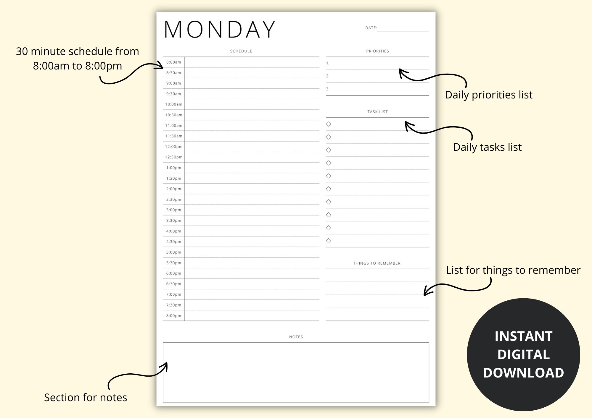 7 Day Planner Template, Daily Time Blocking Planner, 30 Minute Schedule ...