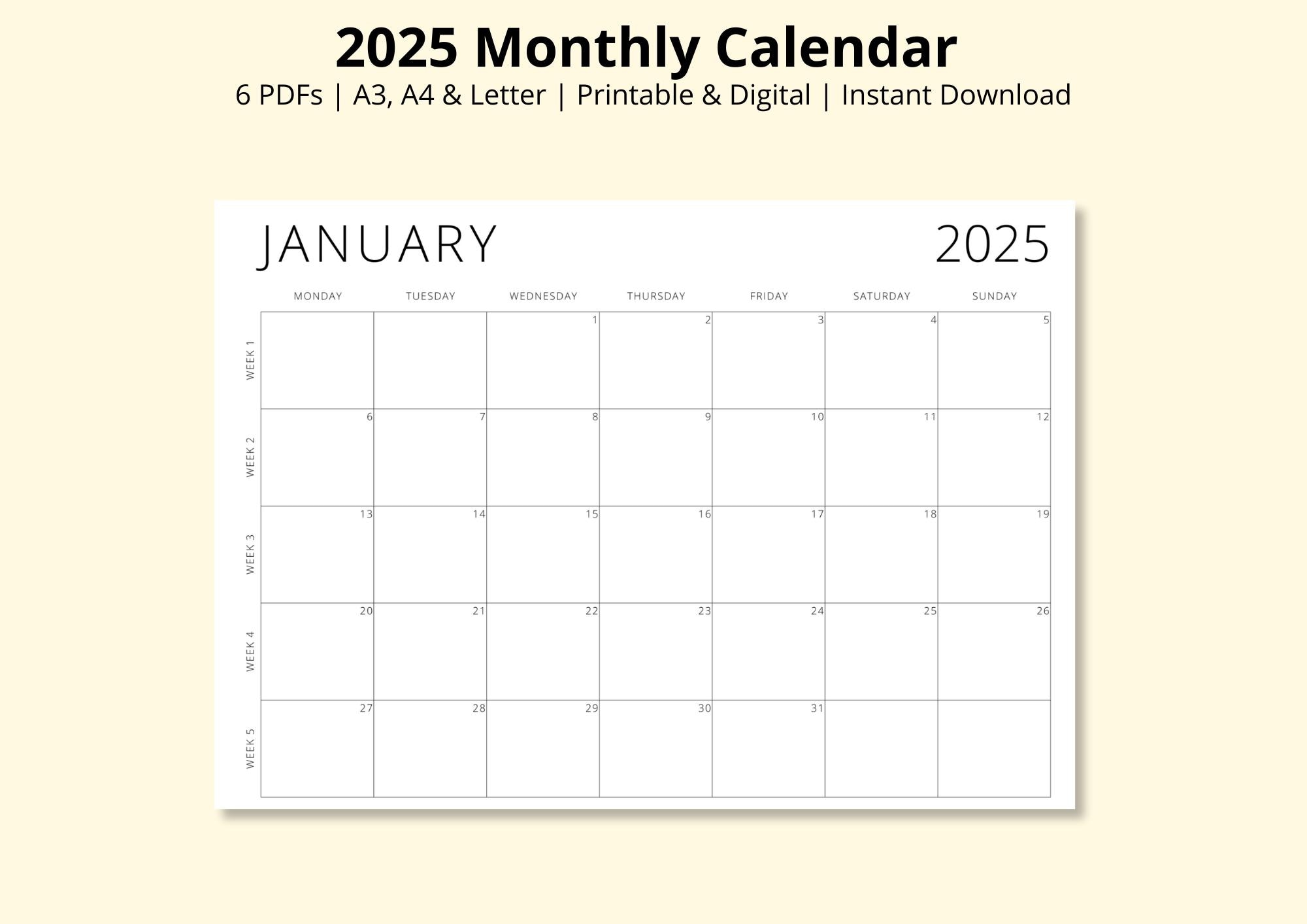 2025-monthly-calendar-with-week-numbers-2025-planner-month-at-a-glance-monthly-overview-printable-calendar-yearly-planner-a3-a4-letter-etsy