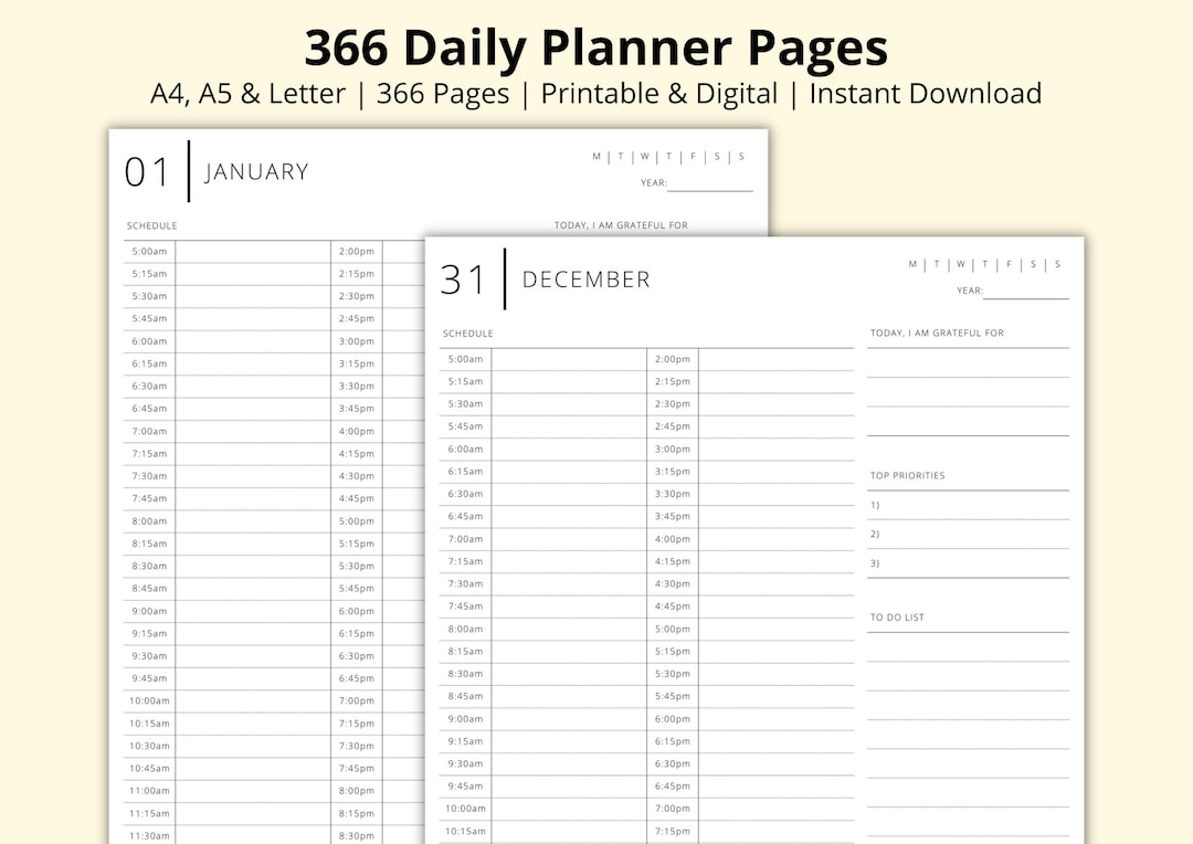15 Minute Daily Planner, 365 Daily Planner Pages, Daily Schedule, Time ...