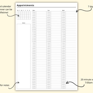 Appointment Book Printable, 20 Minute Interval Planner, Digital Appointment Sheet, Salon Appointment Diary, Weekly Schedule, A4/A5/Letter image 3