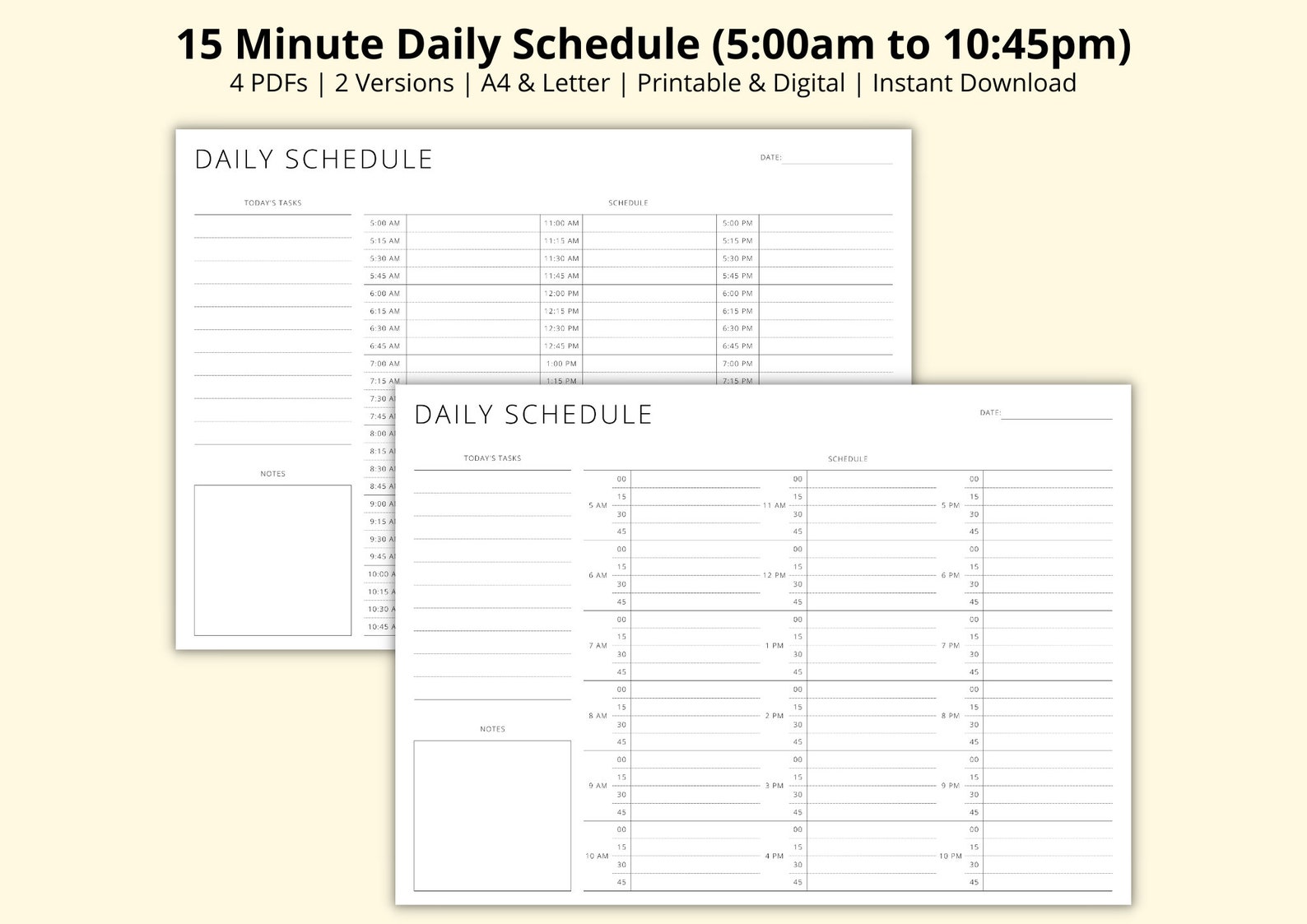 15 Minute Daily Schedule, Printable Timetable Sheet, Day Planner ...