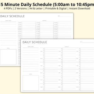 15 Minute Daily Schedule, Printable Timetable Sheet, Day Planner Template, Daily Tasks, Appointment Book, Time Blocking PDF, A4/Letter