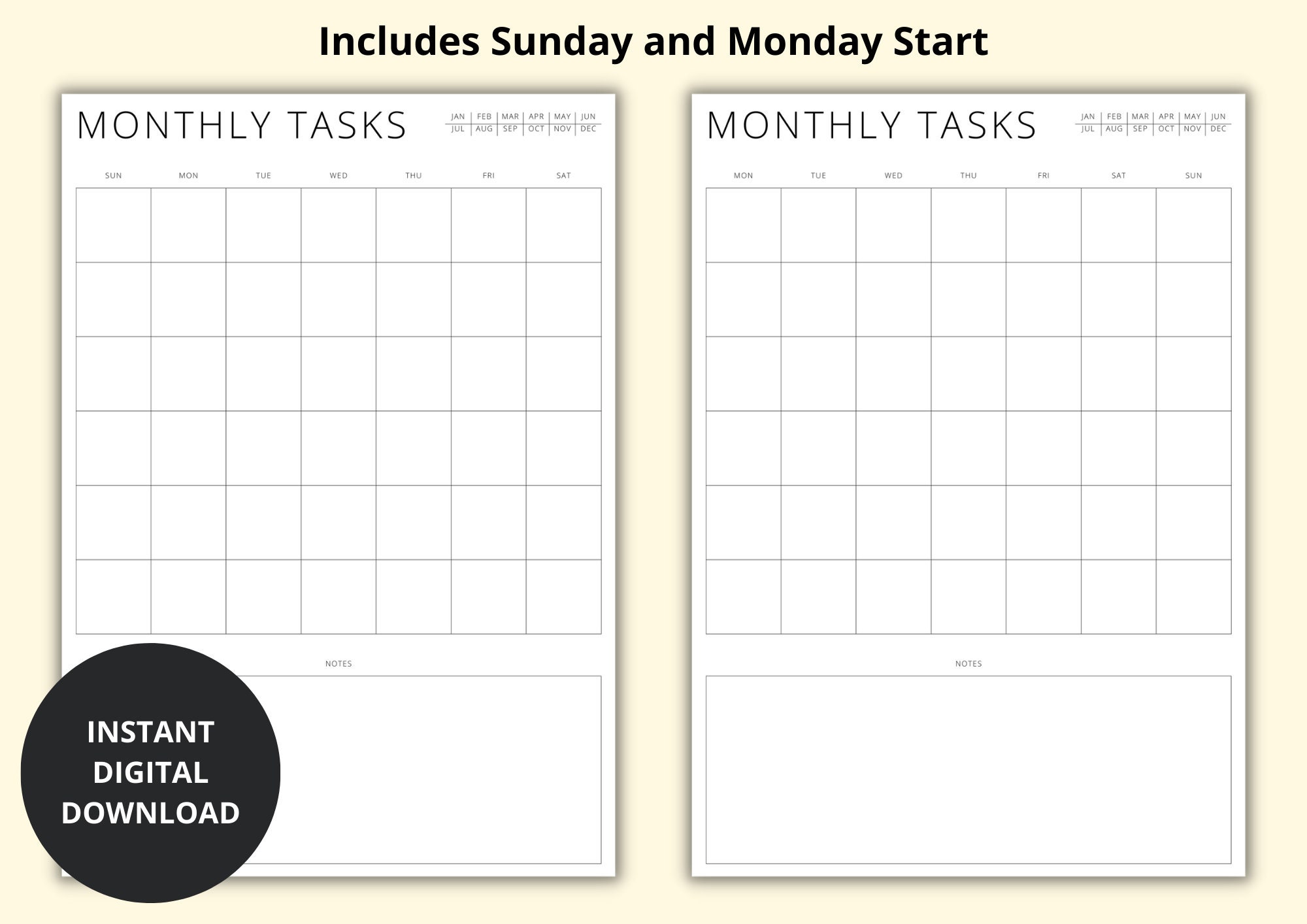 Monthly Tasks Printable, Monthly Planner Template, Blank Calendar Pages ...