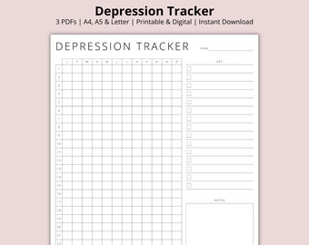 Depression Tracker, Mental Health Tracker, Year in Pixels, Daily Mood Log, Mood Journal, Blank Tracker Grid, Printable/Digital, A4/A5/Letter
