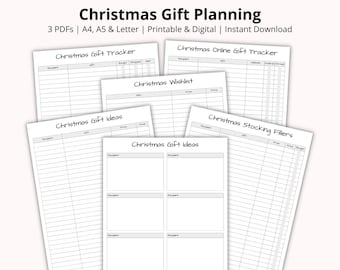 Christmas Gift Planning, Christmas Planner PDF, Gift Tracker, Holiday Present Ideas, Gift Shopping List, Printable/Digital, A4/A5/Letter