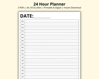 24 Hour Planner, Daily Planner PDF, Time Blocking Template, 30 Minute Day Schedule, Printable/Digital, A4/A5/Letter