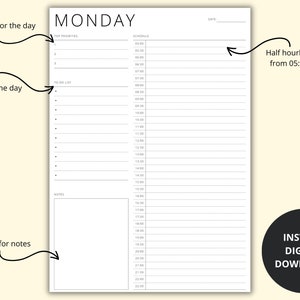 Daily Time Block Planner, 7 Day Planner Template, 30 Minute Day ...