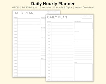 May include: Two printable daily planner pages with a simple design. The pages are divided into sections for scheduling, to-do lists, and notes. The text "DAILY PLAN" is at the top of each page.