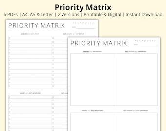 Priority Matrix, Eisenhower Matrix, Decision Matrix, Daily Task Management, To Do List, Productivity Planner, Printable/Digital,A4/A5/Letter